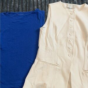 Tahari Royal Blue Top and Ivory Vest Ensemble